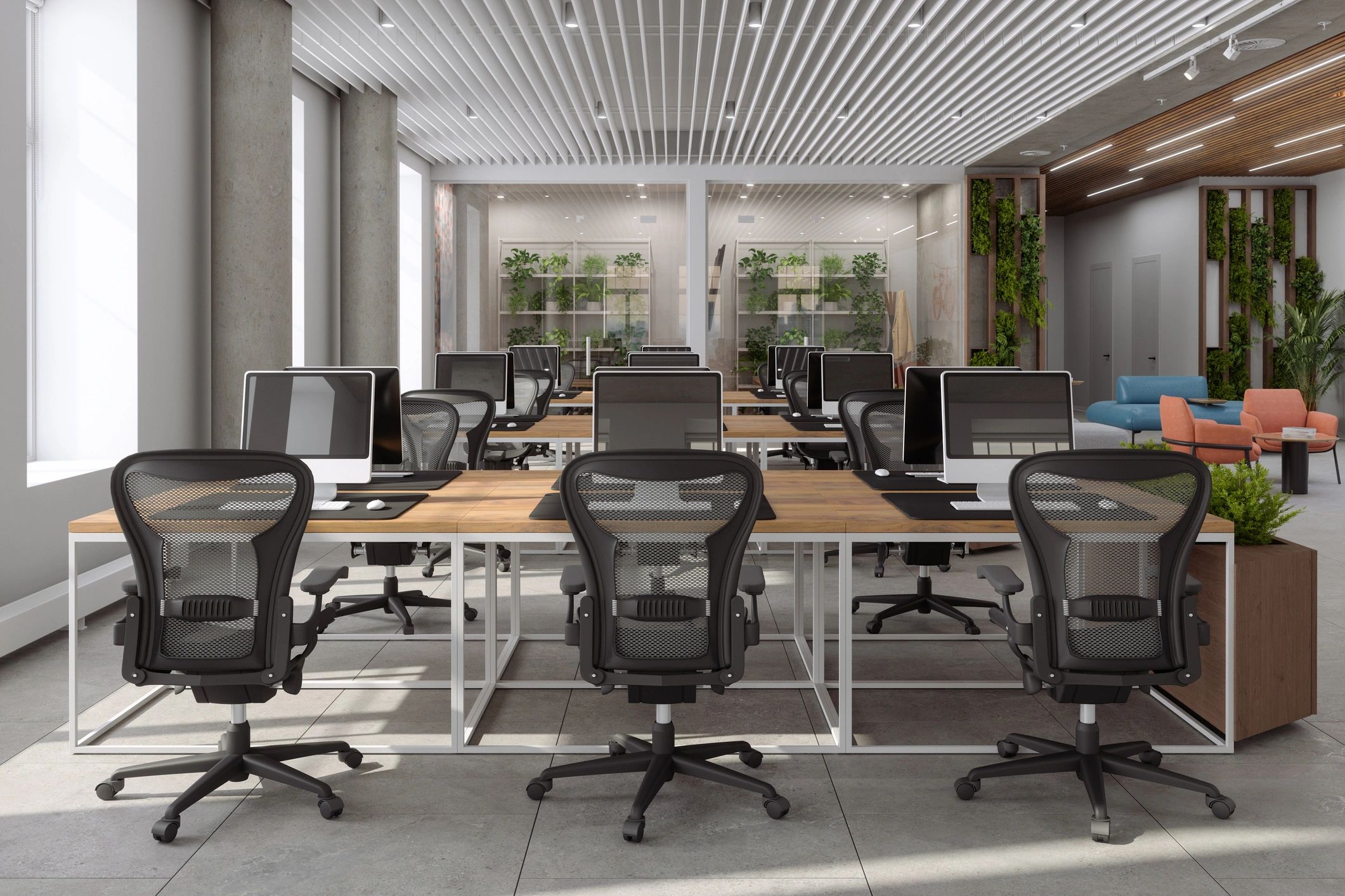modern office workspace desk no people