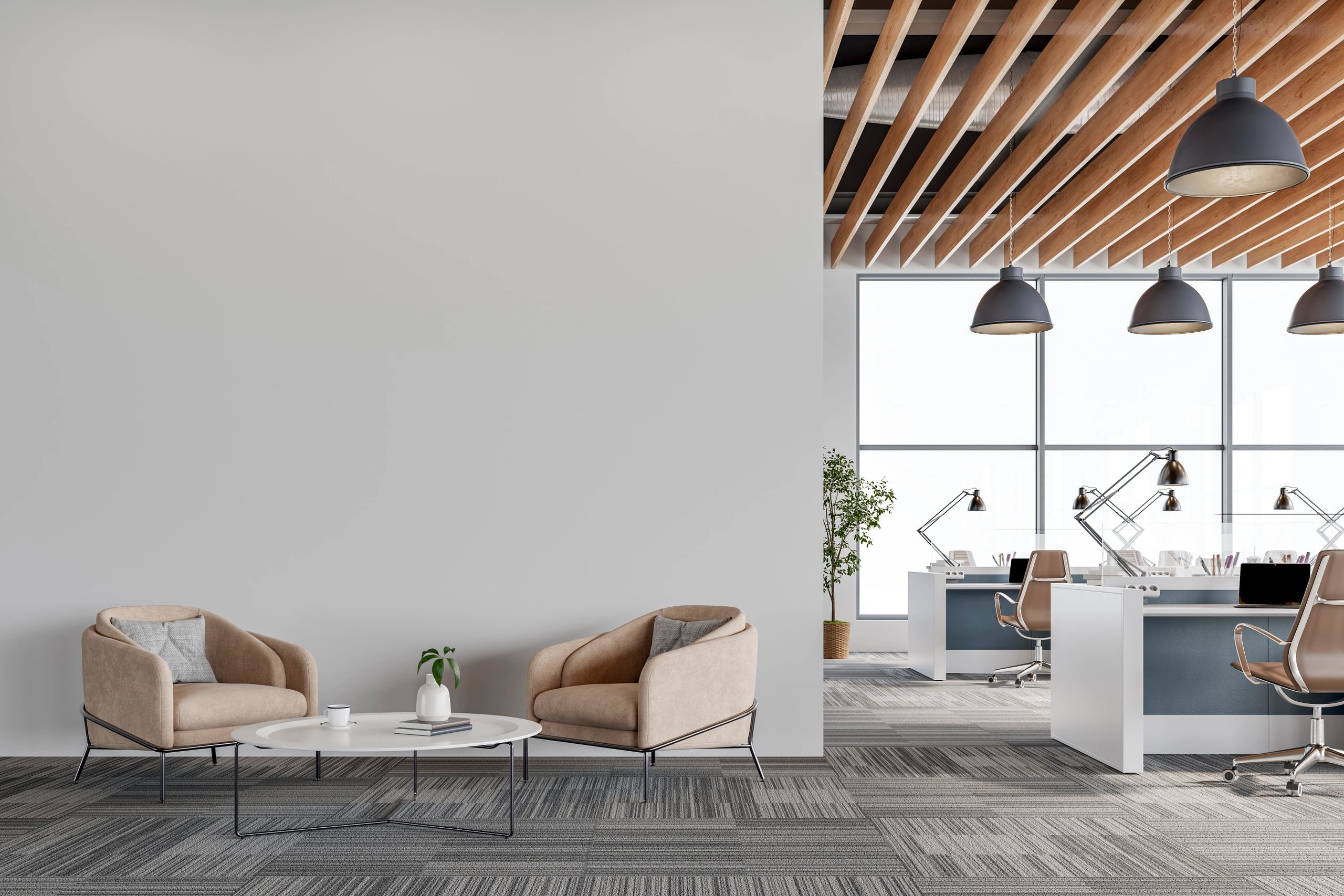 modern office workspace desktop no people