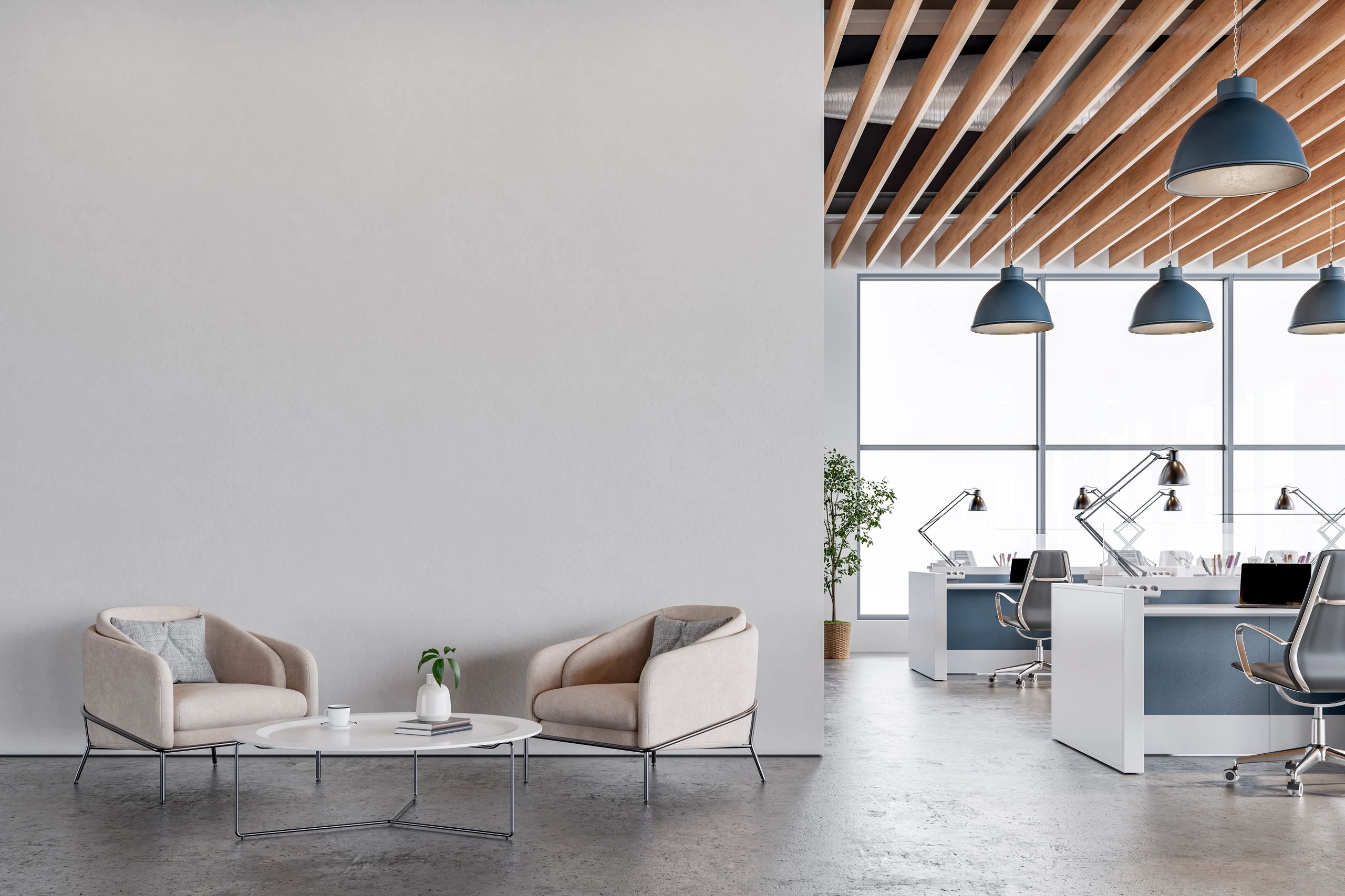 modern office workspace desktop no people
